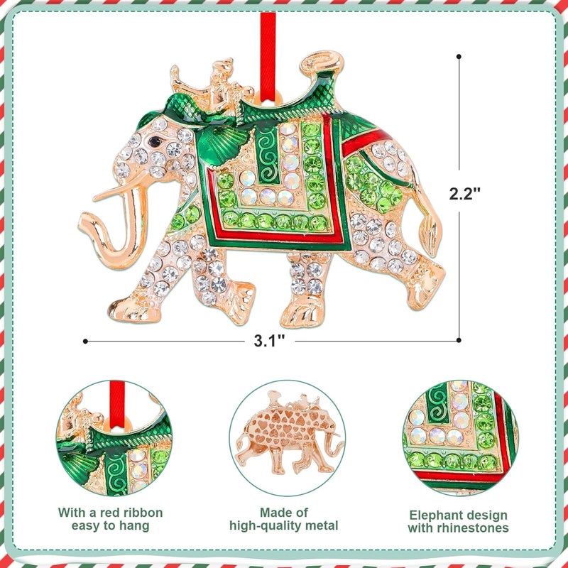 GROWTHMAGIC Store Green Elephant Christmas Ornaments - Metal Elephant Ornaments with Rhinestones for Christmas Tree Decoration Xmas Gift for Men Boys Family - Image 4